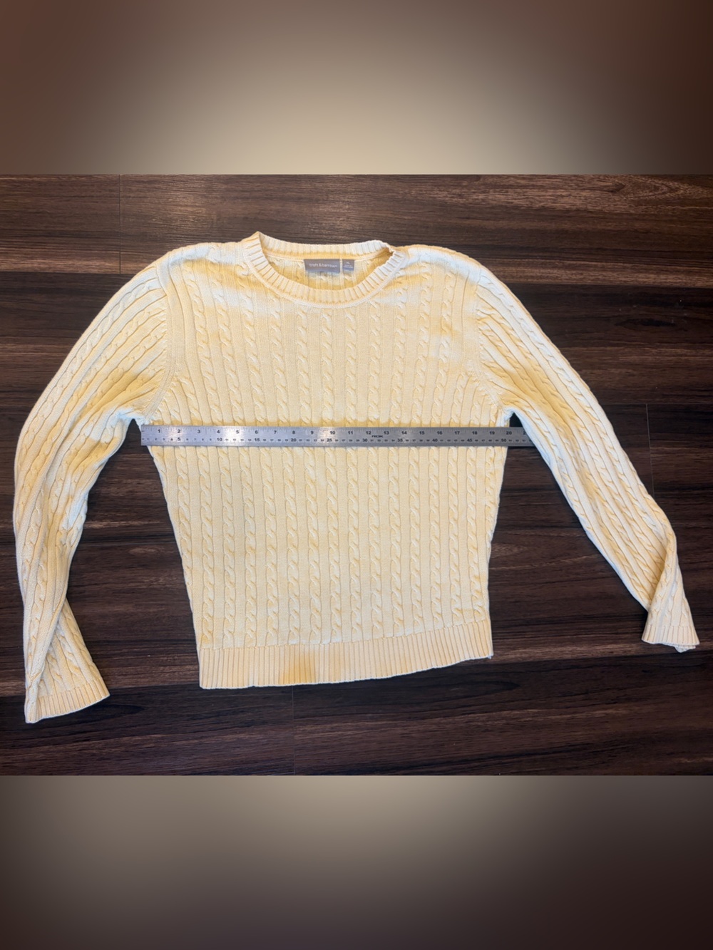 Butter Yellow Cable-Knit Crewneck Sweater - Picture 7 of 14